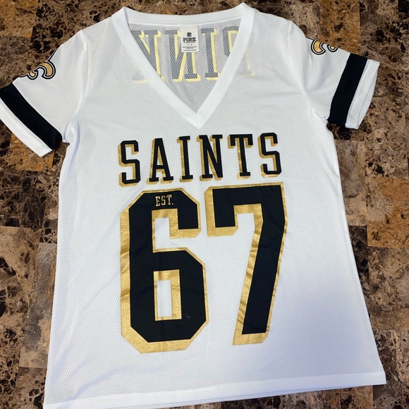 PINK Victoria's Secret Tops - EUC Victoria’s PINK NFL Saints White V-Neck Jersey